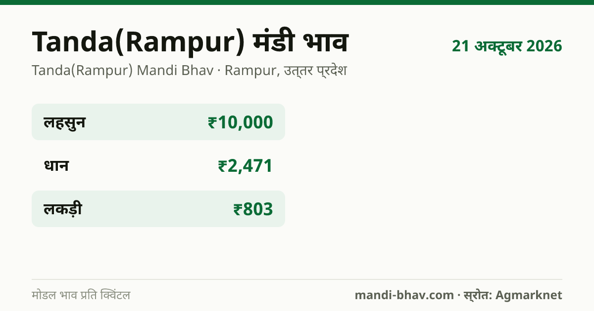 Tanda(Rampur) मंडी भाव 21 अक्टूबर 2026: फसलवार मोडल रेट प्रति क्विंटल