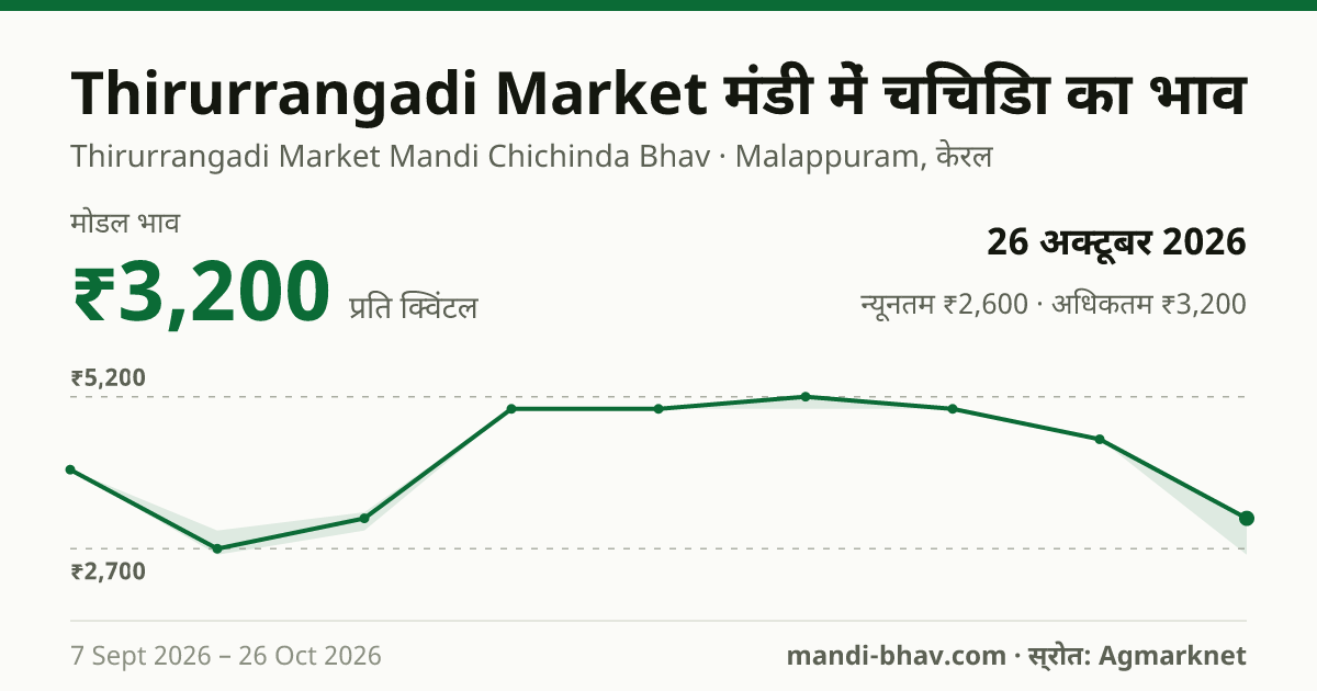 Thirurrangadi Market मंडी में चिचिंडा का भाव 26 अक्टूबर 2026: मोडल ₹3,200 प्रति क्विंटल, भाव के रुझान का चार्ट