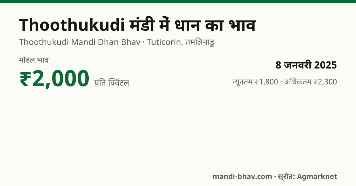 Thoothukudi मंडी में धान का भाव 8 जनवरी 2025: मोडल ₹2,000 प्रति क्विंटल, भाव के रुझान का चार्ट