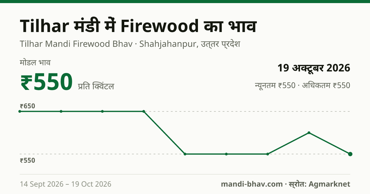 Tilhar मंडी में Firewood का भाव 19 अक्टूबर 2026: मोडल ₹550 प्रति क्विंटल, भाव के रुझान का चार्ट
