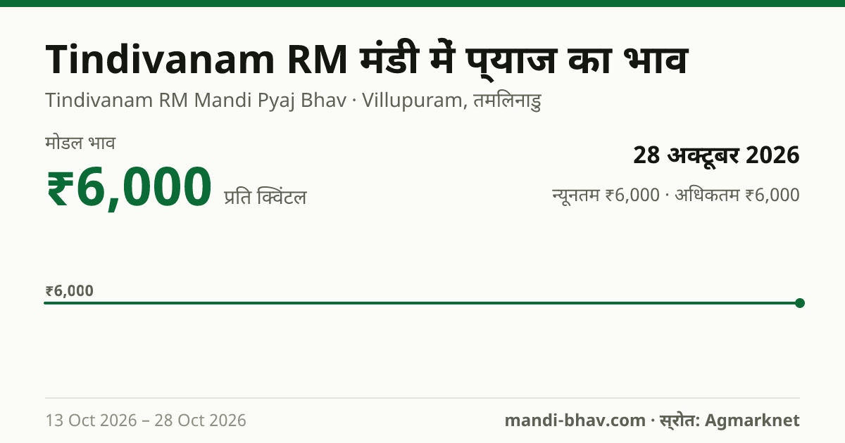 Tindivanam RM मंडी में प्याज का भाव 28 अक्टूबर 2026: मोडल ₹6,000 प्रति क्विंटल, भाव के रुझान का चार्ट