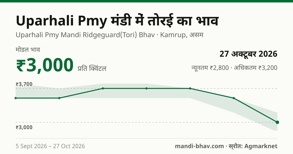 Uparhali Pmy मंडी में तोरई का भाव 27 अक्टूबर 2026: मोडल ₹3,000 प्रति क्विंटल, भाव के रुझान का चार्ट