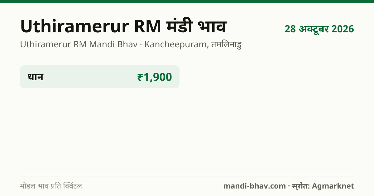 Uthiramerur RM मंडी भाव 28 अक्टूबर 2026: फसलवार मोडल रेट प्रति क्विंटल