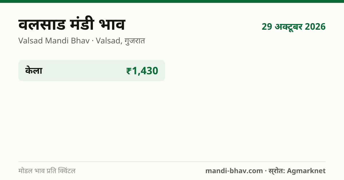 वलसाड मंडी भाव 29 अक्टूबर 2026: फसलवार मोडल रेट प्रति क्विंटल