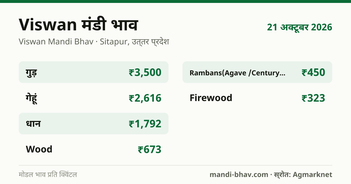 Viswan मंडी भाव 21 अक्टूबर 2026: फसलवार मोडल रेट प्रति क्विंटल