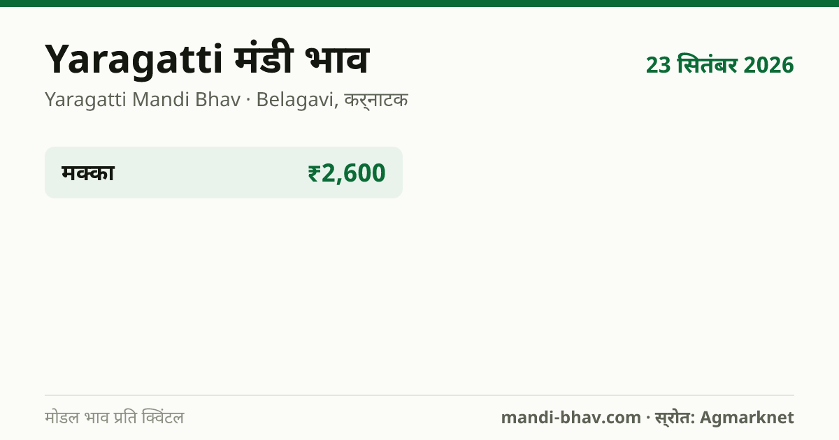 Yaragatti मंडी भाव 23 सितंबर 2026: फसलवार मोडल रेट प्रति क्विंटल